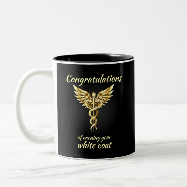 White Coat Ceremony Gold Medical  Two-Tone Coffee Mug (Left)