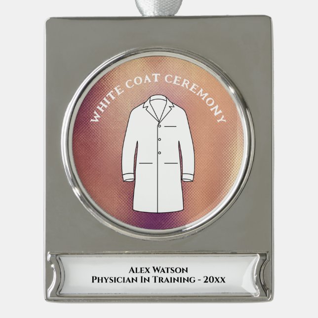White Coat Ceremony Rosegold Physician Doctor Silver Plated Banner Ornament (Front)