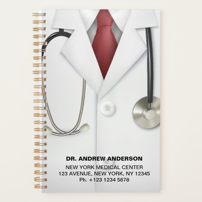 White Coat & Stethoscope Doctors Appointment Book Planner (Front)