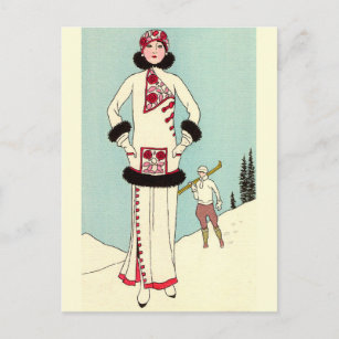White Coat with Skunk Trim by George Barbier Postcard