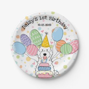 White Cockapoo Cavapoo Dog Birthday Paper Plates