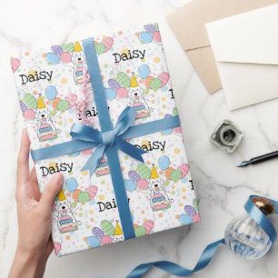 White Cockapoo Cavapoo Dog Birthday Wrapping Paper