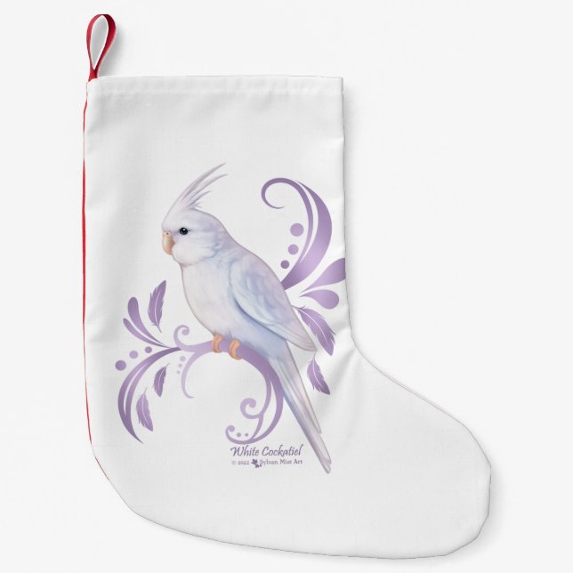 White Cockatiel Small Christmas Stocking (Front)