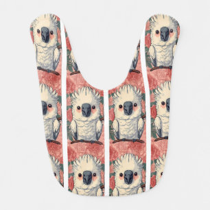 White Cockatoo in Pink Print Baby Bib