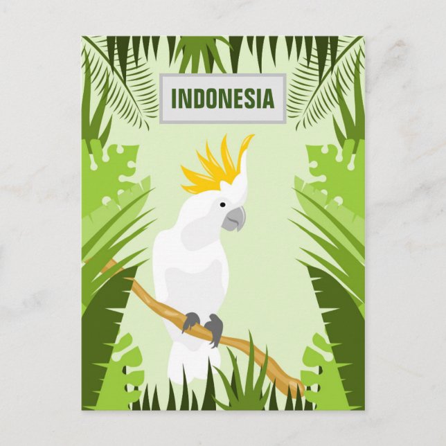 White Cockatoo Indonesia Vintage Travel Poster Postcard (Front)