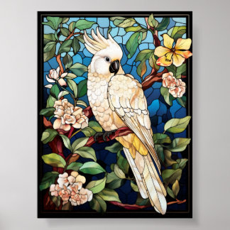 White Cockatoo Stained Glass Art Poster