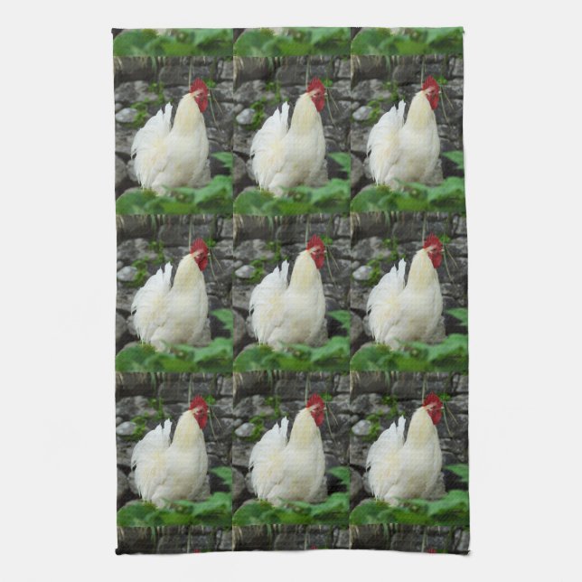 White Cockerels Kitchen Towel (Vertical)
