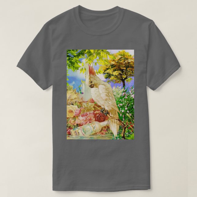 White Cocktail Parrot T-Shirt (Design Front)