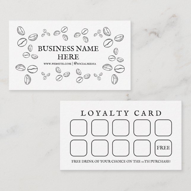 White Coffee Beans Café Coffee Shop  Loyalty Card (Front/Back)