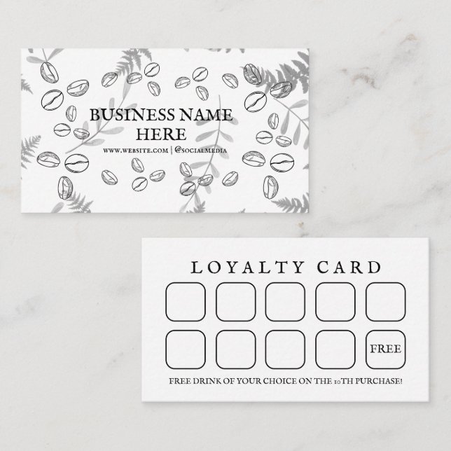 White Coffee Beans Café Coffee Shop  Loyalty Card (Front/Back)