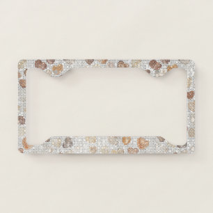 White Coffee Cream Hearts Sparkle License Plate Frame