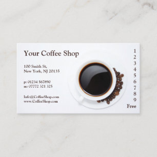 White Coffee Mug and Beans Photo, Loyalty Punch Card