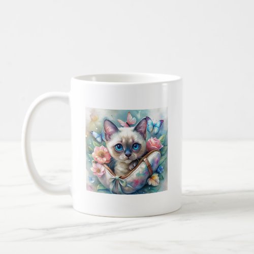White coffee mug with cute kitten