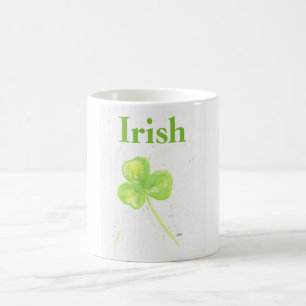 White Coffee Mug with Green Irish Shamrock
