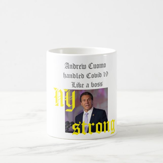 white coffee mug with pic of Andrew Cuomo (Center)