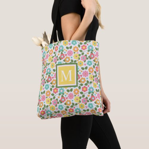 White Color floral Yellow Pink Blue Flowers Tote Bag