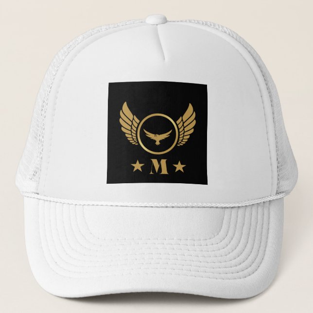 White color M letter Printed Custom Personalized Trucker Hat (Front)