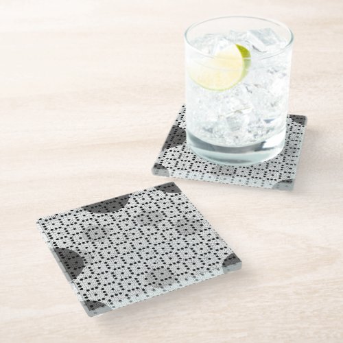 White Colored Abstract Polka Dots h3 Glass Coaster