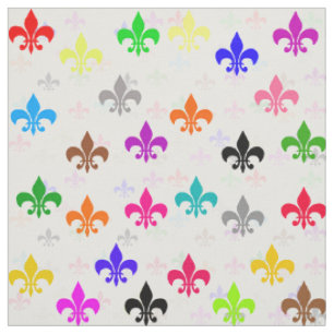 White Colorful Fleur-de-lis Pattern Design Fabric