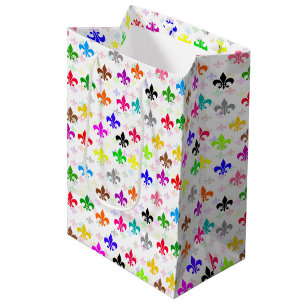 White Colorful Fleur-de-lis Pattern Design Medium Gift Bag