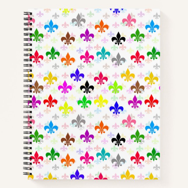 White Colorful Fleur-de-lis Pattern Design Notebook (Front)
