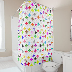 White Colorful Fleur-de-lis Pattern Design Shower Curtain