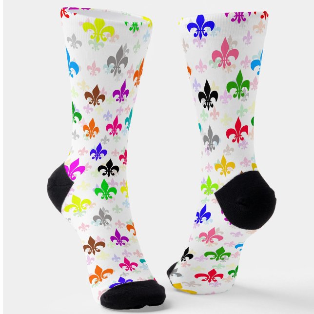 White Colorful Fleur-de-lis Pattern Design Socks (Creator Uploaded)