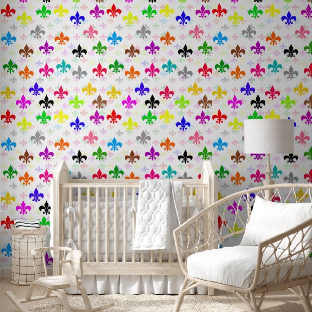 White Colorful Fleur-de-lis Pattern Design Wallpaper (Creator Uploaded)