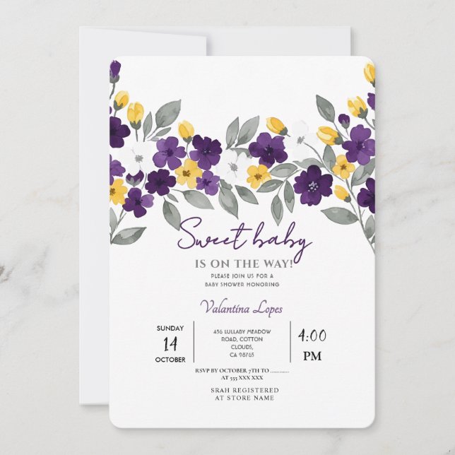 White Colorful Flower Baby Shower Invitation (Front)