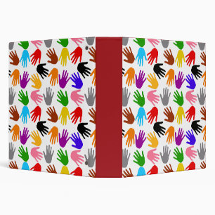 White Colorful Handprint Pattern Design 3 Ring Binder