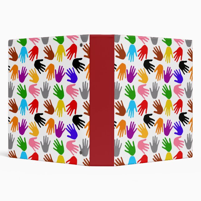 White Colorful Handprint Pattern Design  3 Ring Binder (Background)