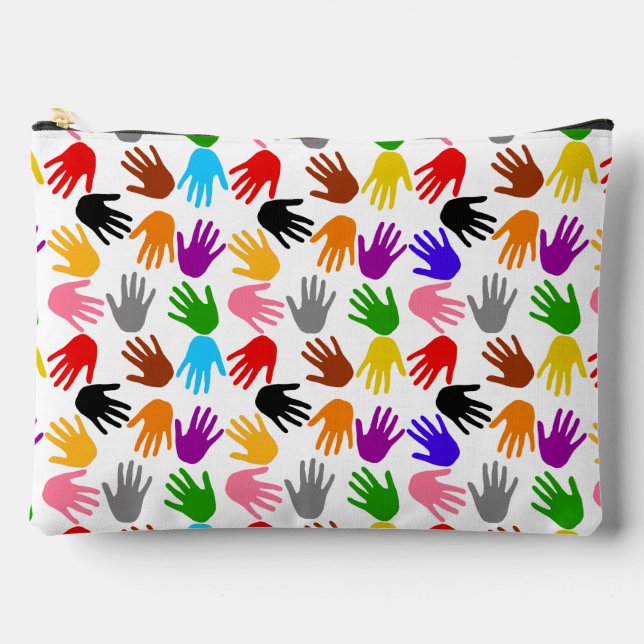 White Colorful Handprint Pattern Design  Accessory Pouch (Front)