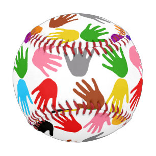 White Colorful Handprint Pattern Design  Baseball