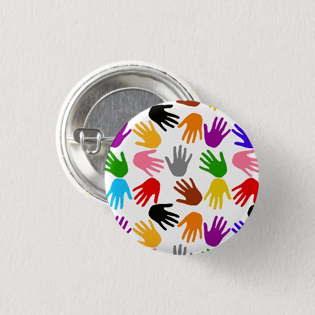 White Colorful Handprint Pattern Design  Button (Front & Back)