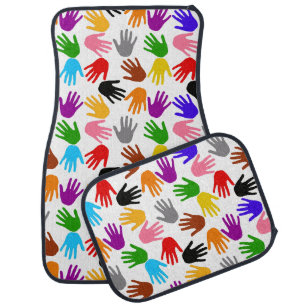 White Colorful Handprint Pattern Design Car Floor Mat
