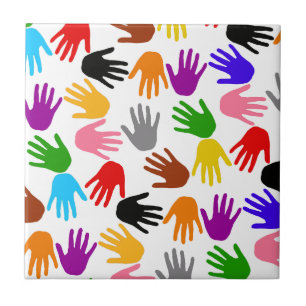 White Colorful Handprint Pattern Design Ceramic Tile