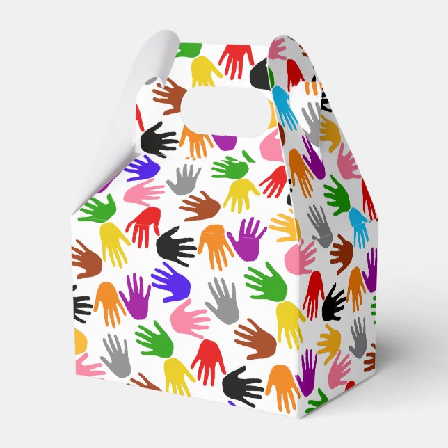 White Colorful Handprint Pattern Design  Favor Boxes (Front Side)