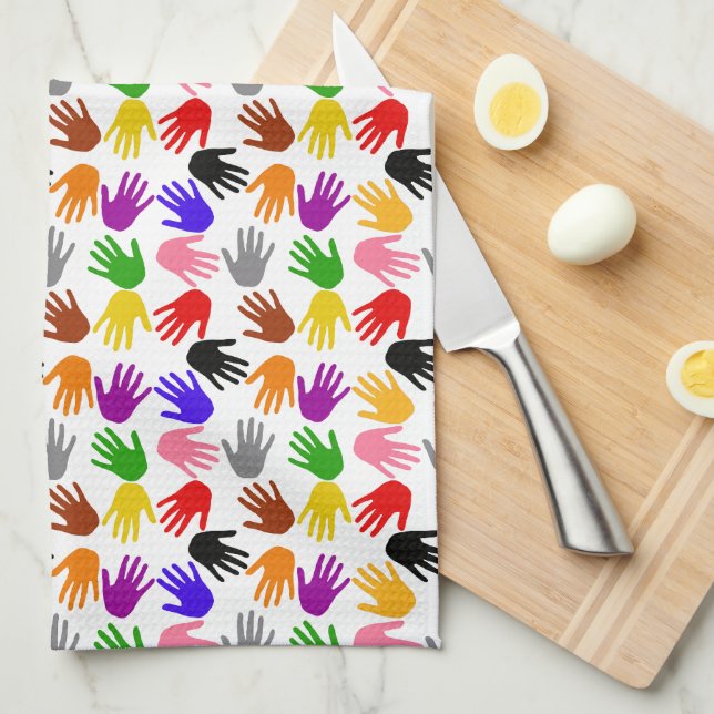 White Colorful Handprint Pattern Design  Kitchen Towel (Quarter Fold)