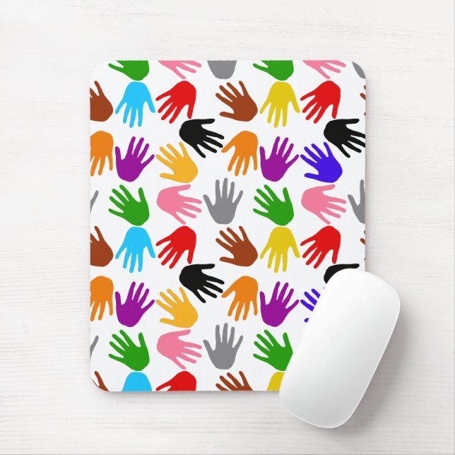 White Colorful Handprint Pattern Design  Mouse Pad (With Mouse)