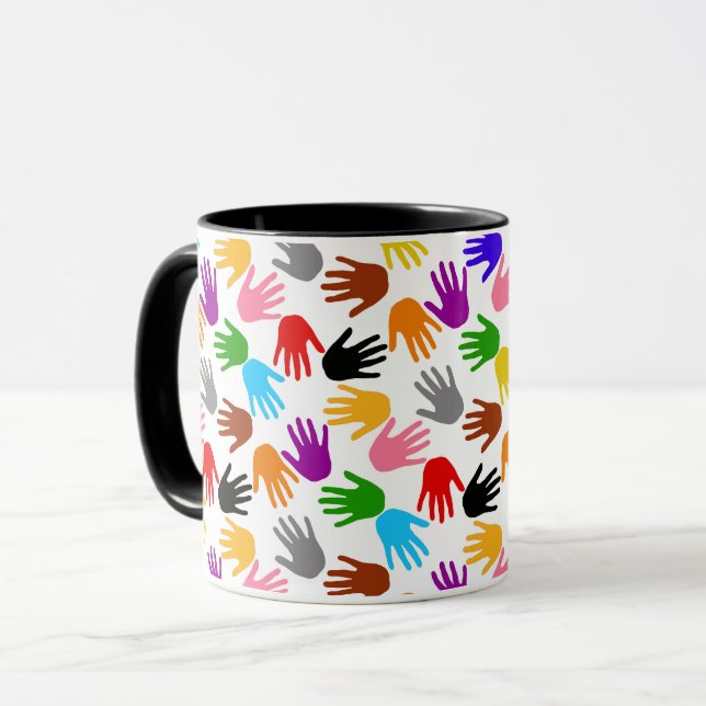 White Colorful Handprint Pattern Design  Mug (Front Left)