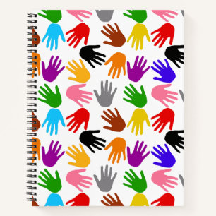 White Colorful Handprint Pattern Design Notebook