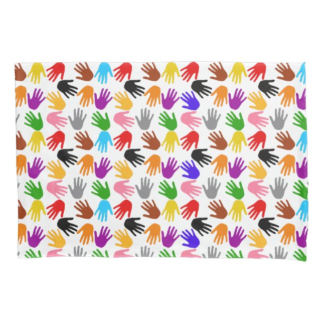 White Colorful Handprint Pattern Design  Pillow Case (Front)