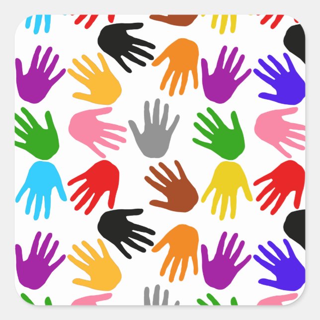 White Colorful Handprint Pattern Design  Square Sticker (Front)