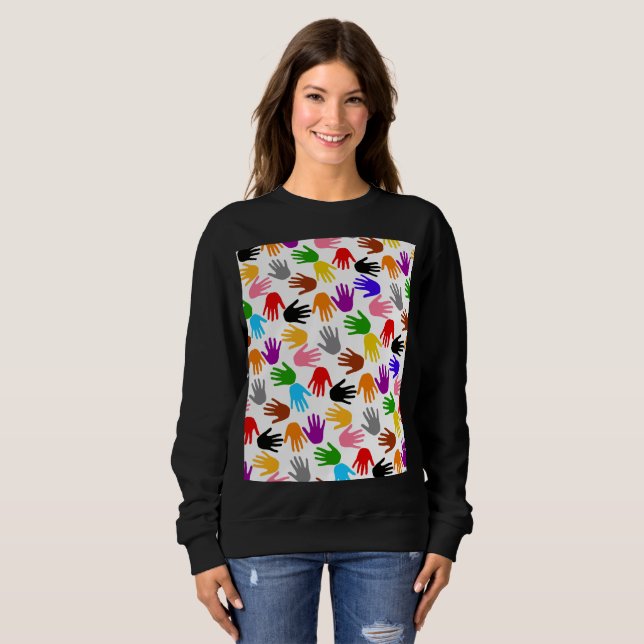 White Colorful Handprint Pattern Design  Sweatshirt (Front Full)