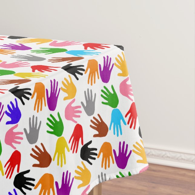 White Colorful Handprint Pattern Design  Tablecloth (In Situ)