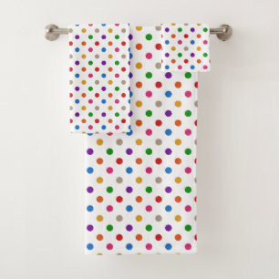 White Colorful Rainbow Polka Dots Design Bath Towel Set