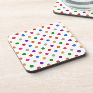 White Colorful Rainbow Polka Dots Design  Beverage Coaster