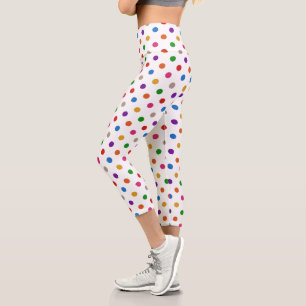 White Colorful Rainbow Polka Dots Design Capri Leggings