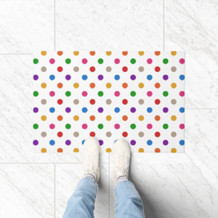 White Colorful Rainbow Polka Dots Design Doormat