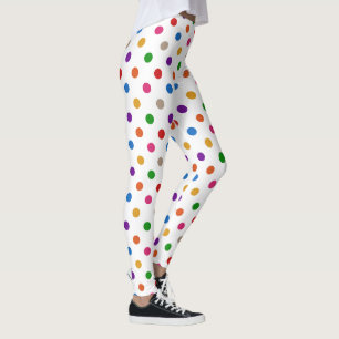 White Colorful Rainbow Polka Dots Design Leggings